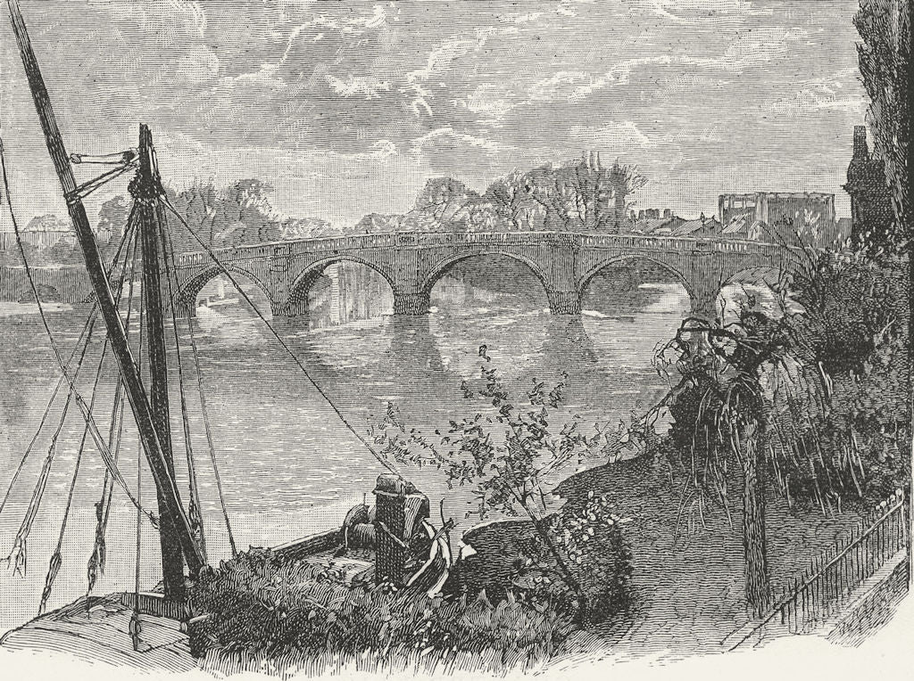 KEW. Kew Bridge 1888 old antique vintage print picture